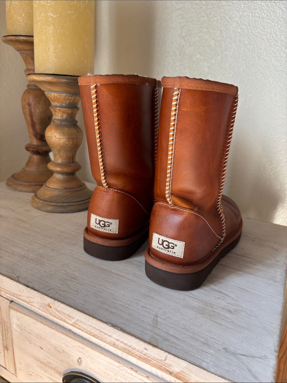 UGG Australia Chestnut Brown Leather Classic Short Boots